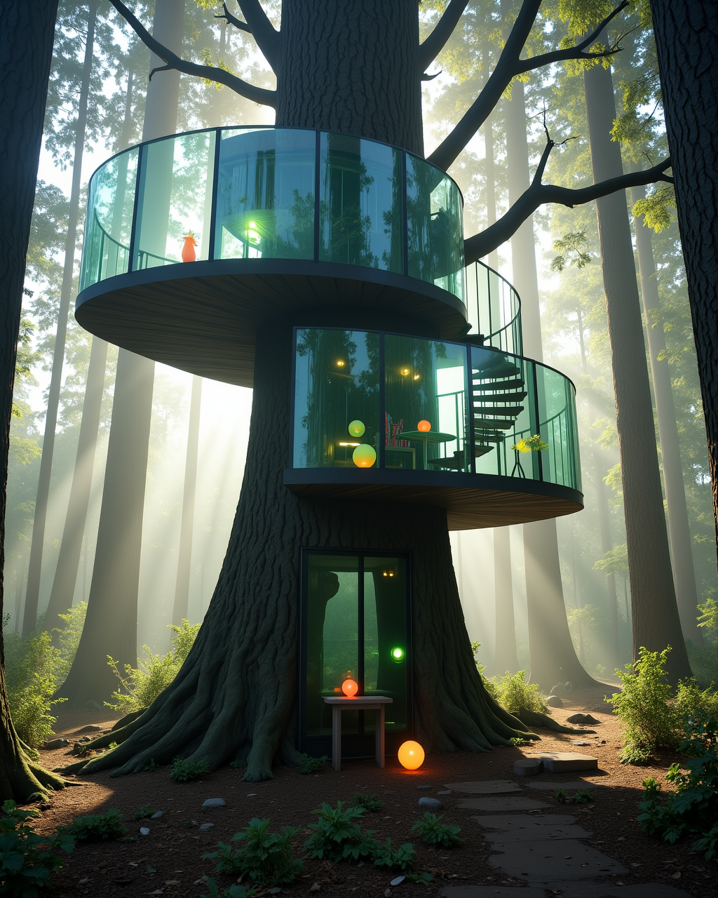 Even childhood dreams get the corruption treatment A treehouse transformed by Glassborne — wood replaced with crystal lattice, windows glowing green